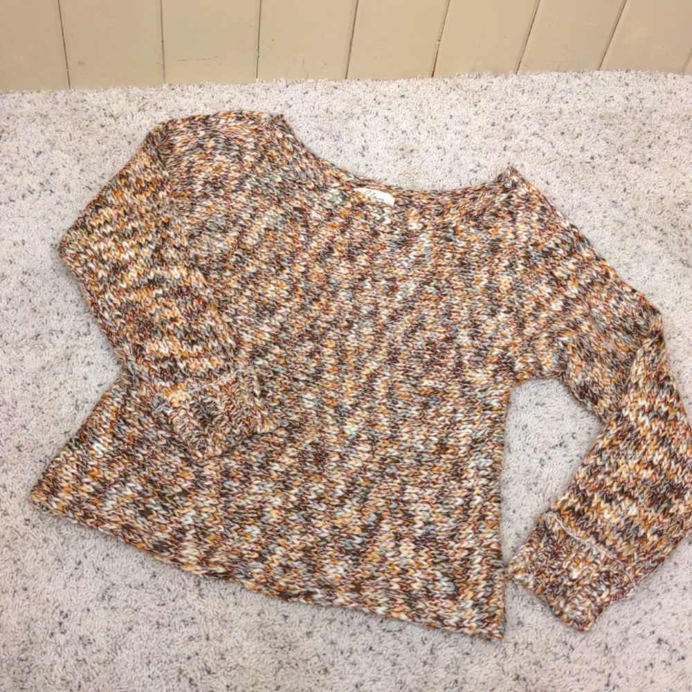 SZ s chunky knit acrylic-wool blend sweater Elan white tan red sparkle Christmas